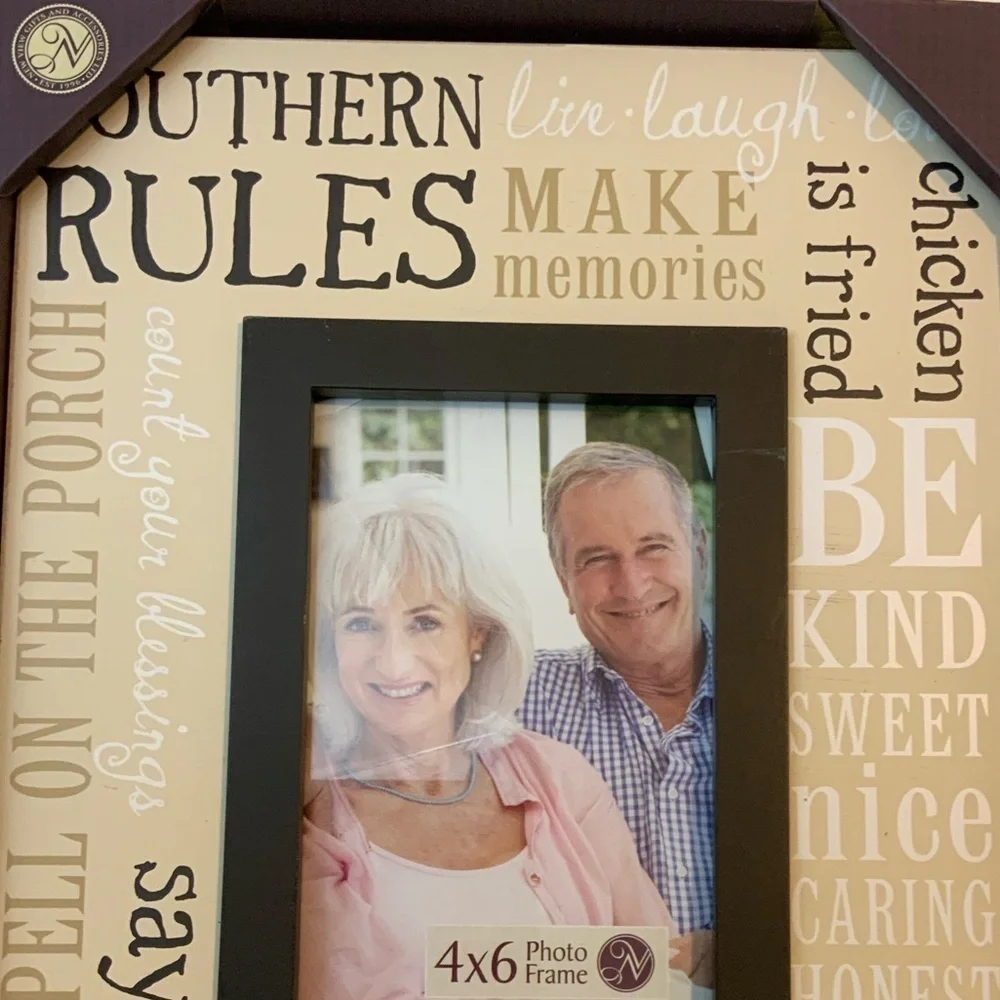 Photo Frame Southern Rules Phrases Farmhouse Country Theme Table Wall Decor 4x6